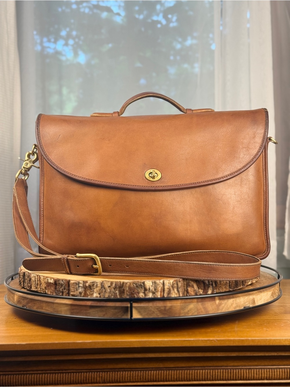 Vintage Coach Lexington Brief 5103 British Tan Leather Briefcase Messenger w/COA